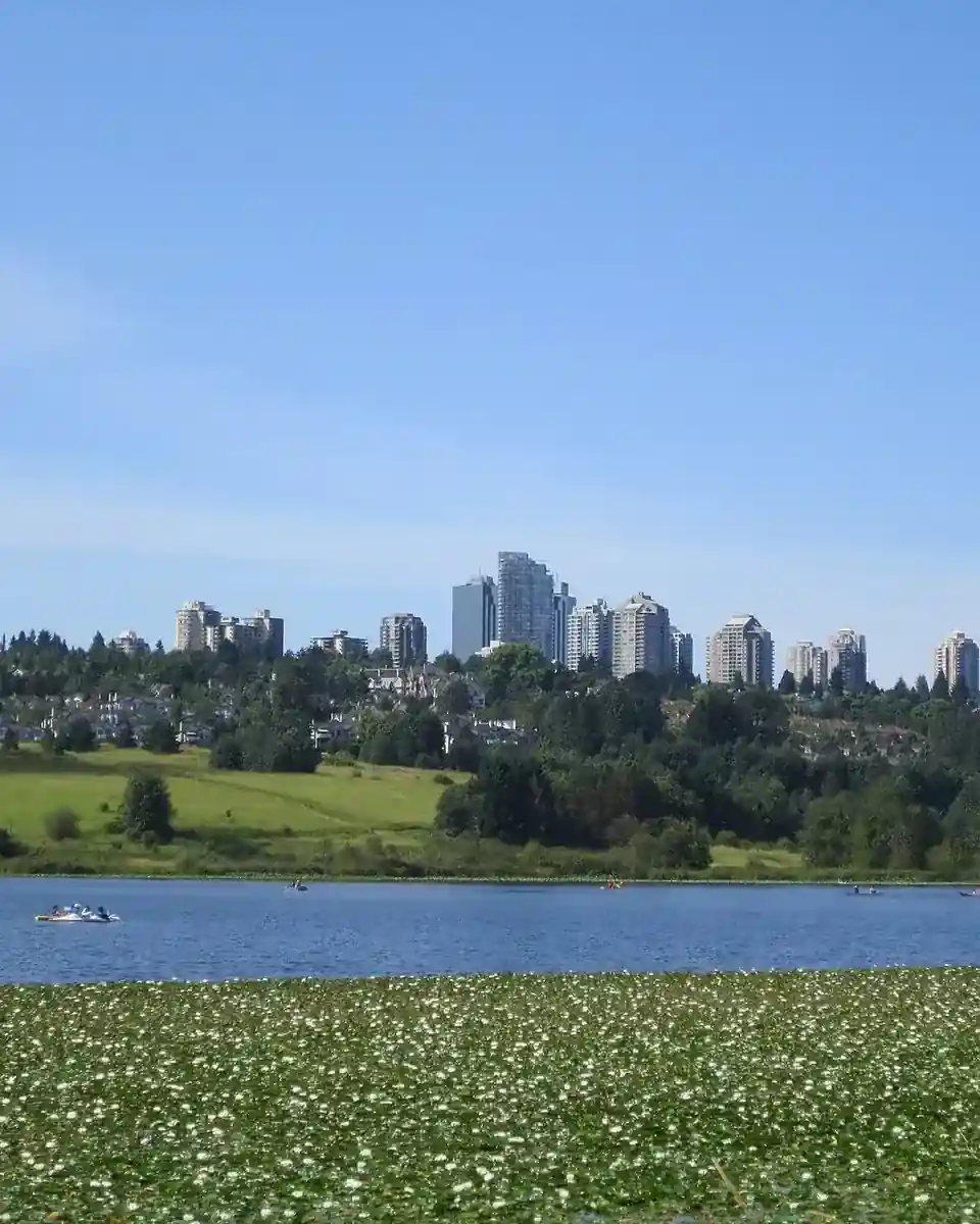 Burnaby skyline with Metrotown towers and mountains behind