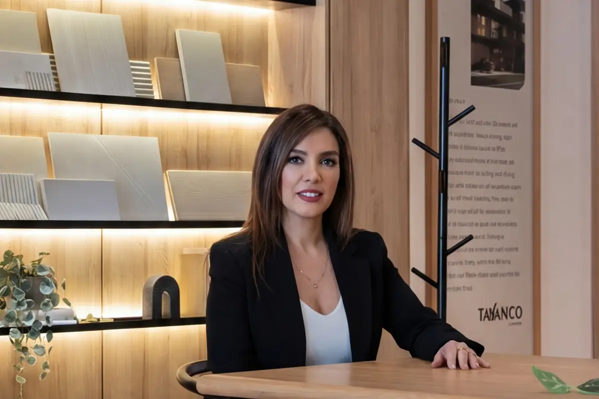 Sanam Farid at the meeting table in the WREN Upper Westside presentation centre
